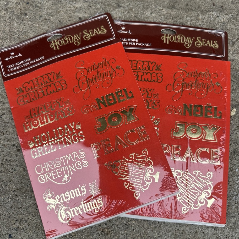 Vtg Sealed 1980's Hallmark Red Gold Holiday Christmas Seals Stickers‎ NEW
